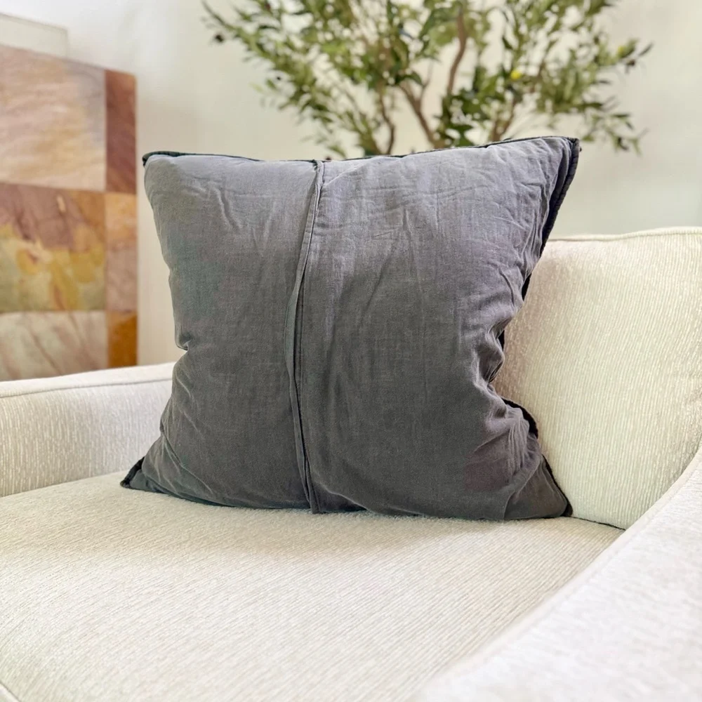 Pottery Barn Embroidered Quilted Decorative Sham Pillow - Charcoal Gray